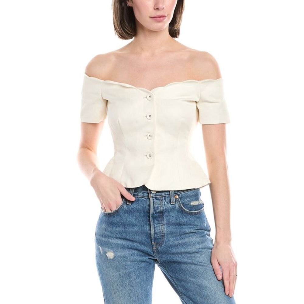Saloni Womens Linen & Silk-Blend Top, White